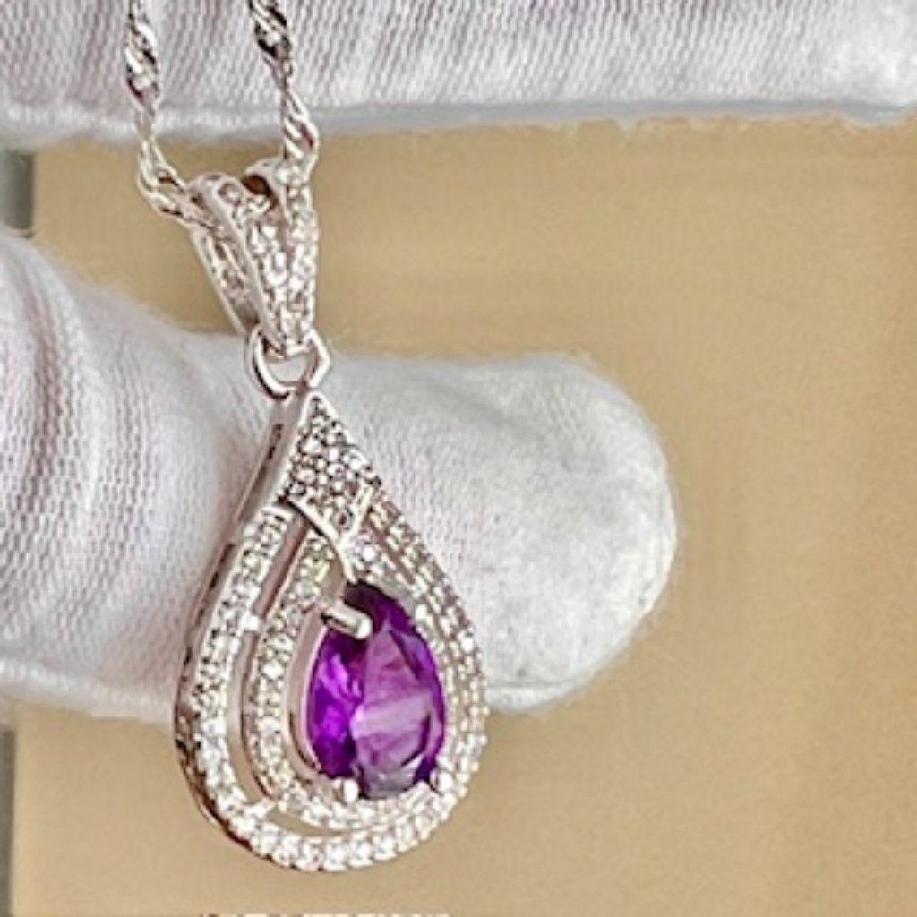 Gold Coast African Amethyst Crystal Drop Necklace Platinum-Plated, Amethyst